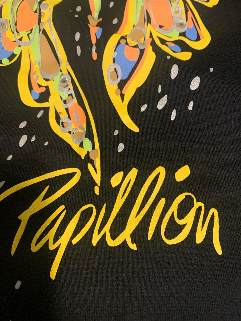 Bob Mackie Black Butterfly Graphic Tee with Yellow Accents - Picture 5 of 7